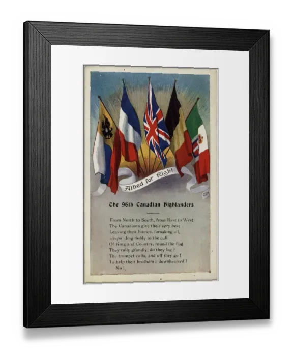 Framed Print : WW1 - 96th Battalion (Canadian Highlanders) - Allied Flags Framed Print : WW1 - 96th Battalion (Canadian Highlanders) - Allied Flags