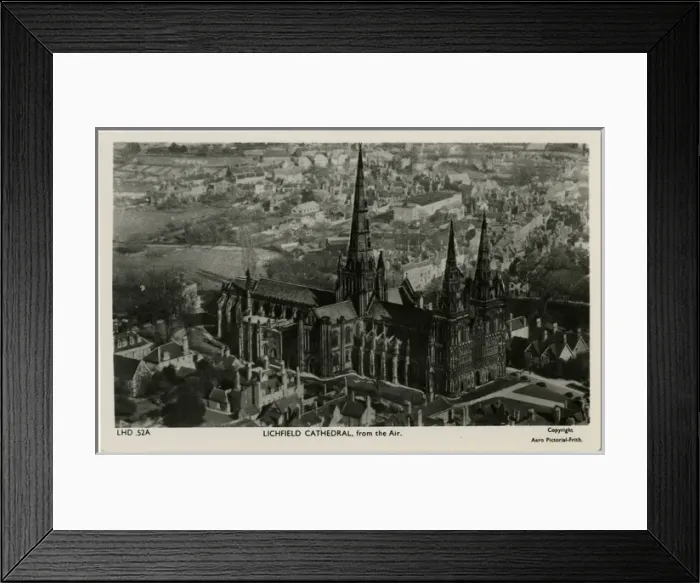 Framed Print : Lichfield Cathedral from the air - Lichfield, Staffordshire Framed Print : Lichfield Cathedral from the air - Lichfield, Staffordshire