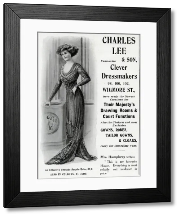 Framed Print : Advert for Charles Lee & Son dressmakers 1909 Framed Print : Advert for Charles Lee & Son dressmakers 1909