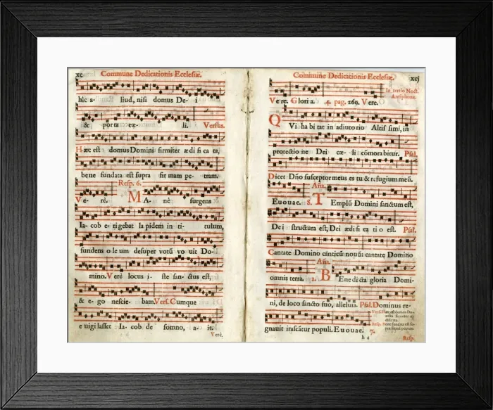 Framed Print : Two pages of music, Commune Dedicationis Ecclesiae Framed Print : Two pages of music, Commune Dedicationis Ecclesiae