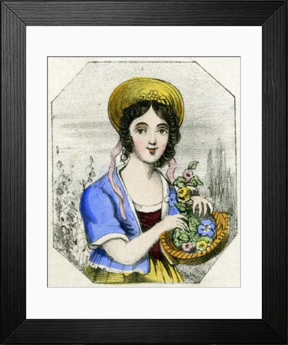 Framed Print : Woman with basket of flowers Framed Print : Woman with basket of flowers