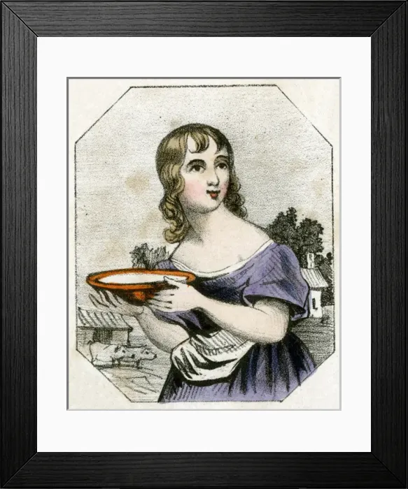Framed Print : Young woman with dish of milk Framed Print : Young woman with dish of milk