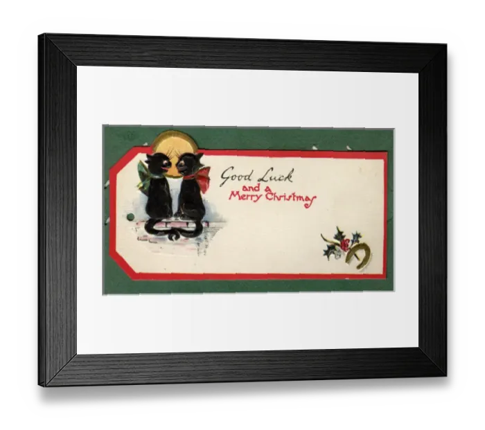 Framed Print : Christmas gift tag with two black cats Framed Print : Christmas gift tag with two black cats