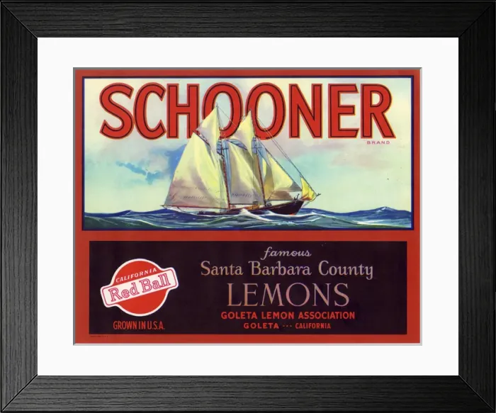 Framed Print : Label design, Schooner Lemons Framed Print : Label design, Schooner Lemons