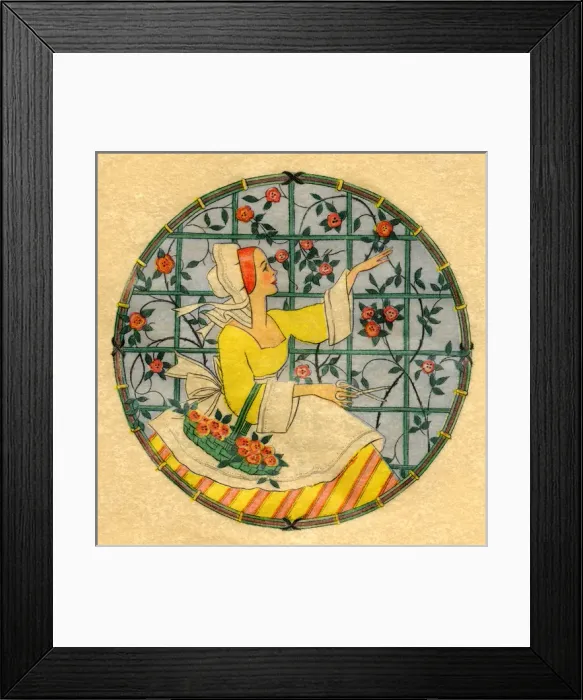 Framed Print : Birthday card, woman picking flowers Framed Print : Birthday card, woman picking flowers