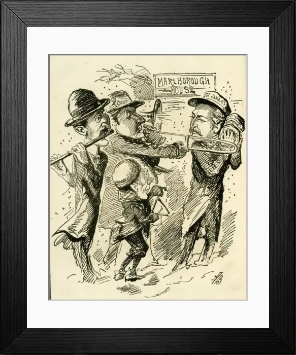 Framed Print : Cartoon, Royal Waits, outside Marlborough House Framed Print : Cartoon, Royal Waits, outside Marlborough House