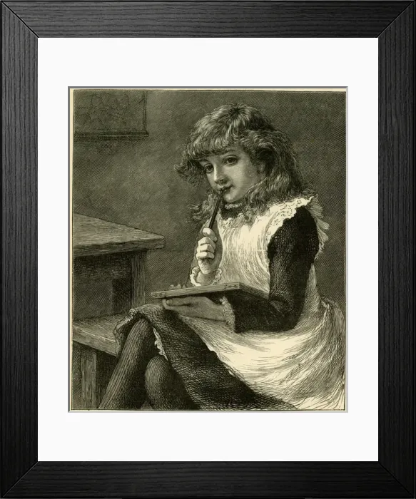 Framed Print : Schoolgirl wondering what to write on her slate Framed Print : Schoolgirl wondering what to write on her slate