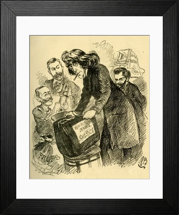 Framed Print : Cartoon, Henry Irving setting off on his American tour Framed Print : Cartoon, Henry Irving setting off on his American tour