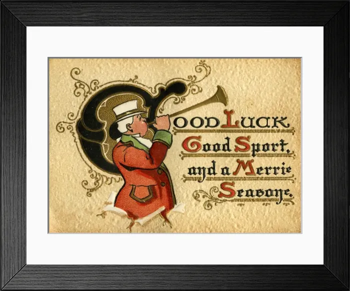 Framed Print : Christmas card, huntsman with horn Framed Print : Christmas card, huntsman with horn