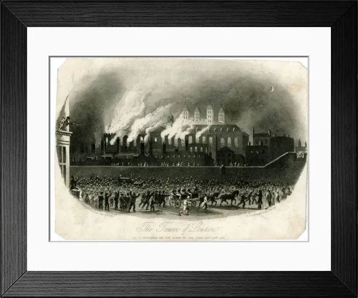 Framed Print : The Tower of London on fire Framed Print : The Tower of London on fire