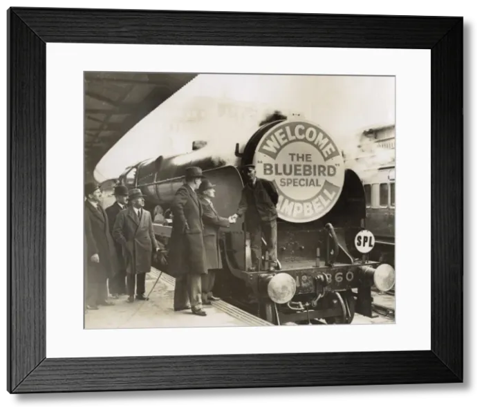 Framed Print : Steam train celebrating Malcolm Campbells record Framed Print : Steam train celebrating Malcolm Campbells record
