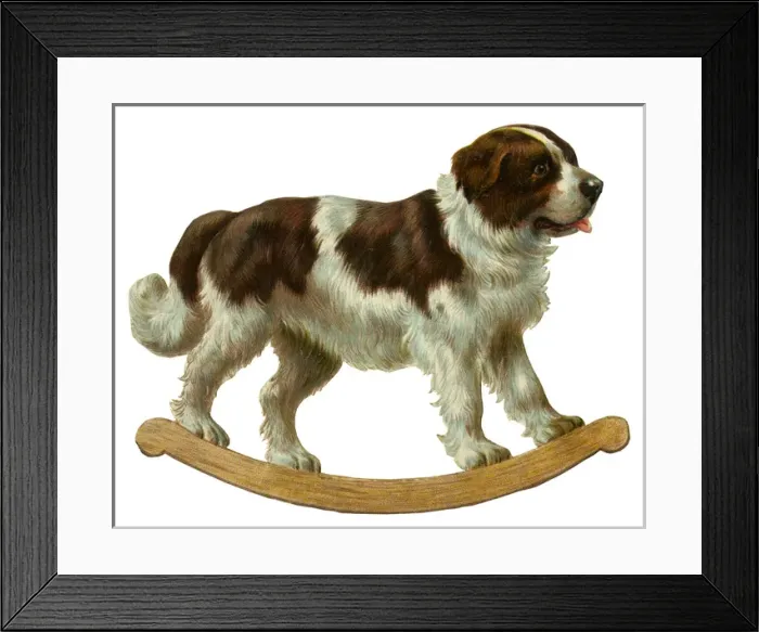 Framed Print : Victorian scrap - rocking St Bernard dog Framed Print : Victorian scrap - rocking St Bernard dog