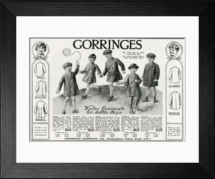 Framed Print : Advert for Gorringes childrens winter overcoats 1926 Framed Print : Advert for Gorringes childrens winter overcoats 1926
