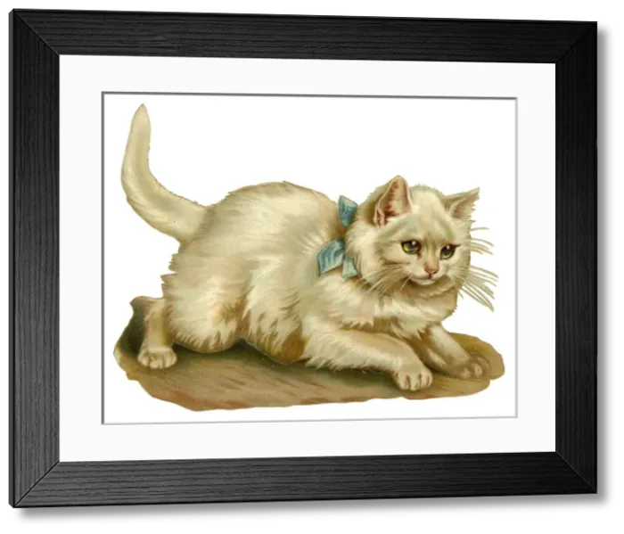 Framed Print : Victorian scrap - White cat Framed Print : Victorian scrap - White cat