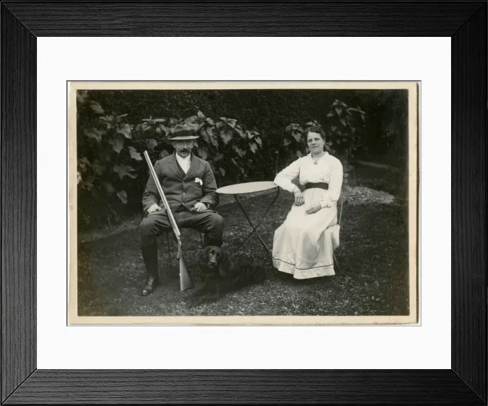Framed Print : The Gamekeeper and his wife (and their pet black spaniel) Framed Print : The Gamekeeper and his wife (and their pet black spaniel)
