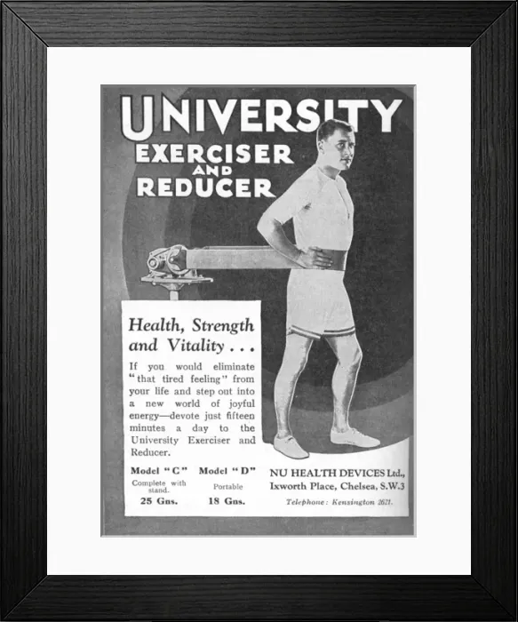 Framed Print : University Exerciser and Reducer advertisement Framed Print : University Exerciser and Reducer advertisement