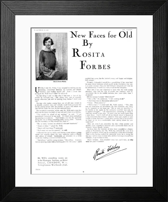 Framed Print : Rosita Forbes endorsing Mr Willi, plastic surgeon Framed Print : Rosita Forbes endorsing Mr Willi, plastic surgeon