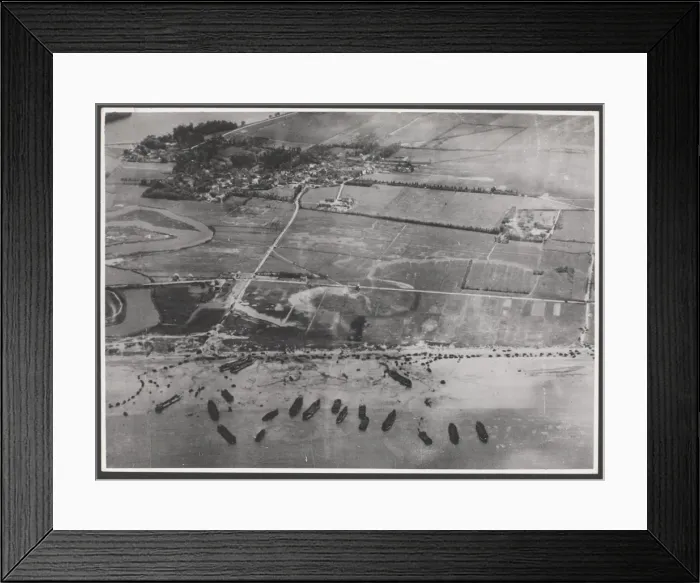 Framed Print : Aerial view of the initial landings, taken from low-flying R Framed Print : Aerial view of the initial landings, taken from low-flying R
