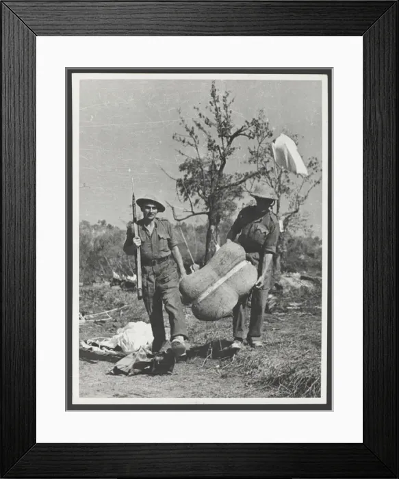 Framed Print : British troops collecting air-dropped supplies into the Admi Framed Print : British troops collecting air-dropped supplies into the Admi