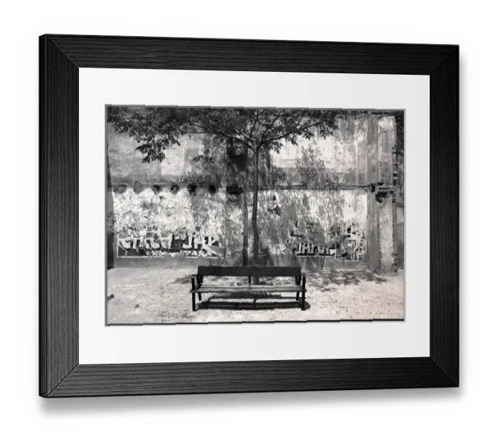 Framed Print : Bench tree torn posters, Valencia, Spain Framed Print : Bench tree torn posters, Valencia, Spain