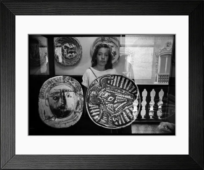 Framed Print : Young woman reflected in case of Picasso ceramics, Valencia Framed Print : Young woman reflected in case of Picasso ceramics, Valencia