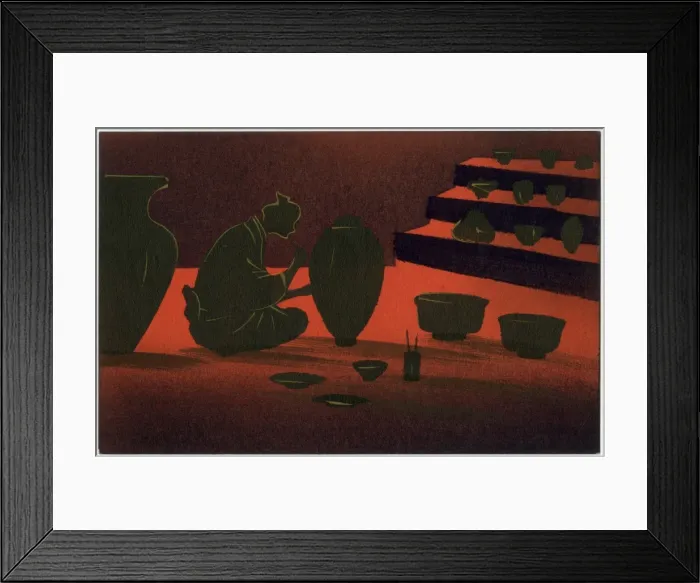 Framed Print : Japanese Ceramic Artist decorating a large vase Framed Print : Japanese Ceramic Artist decorating a large vase