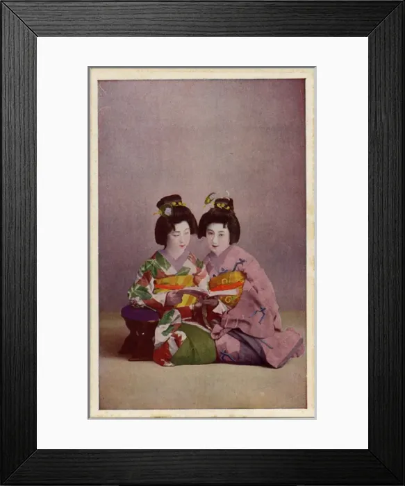Framed Print : Two Japanese Geisha girls in colourful Kimonos Framed Print : Two Japanese Geisha girls in colourful Kimonos