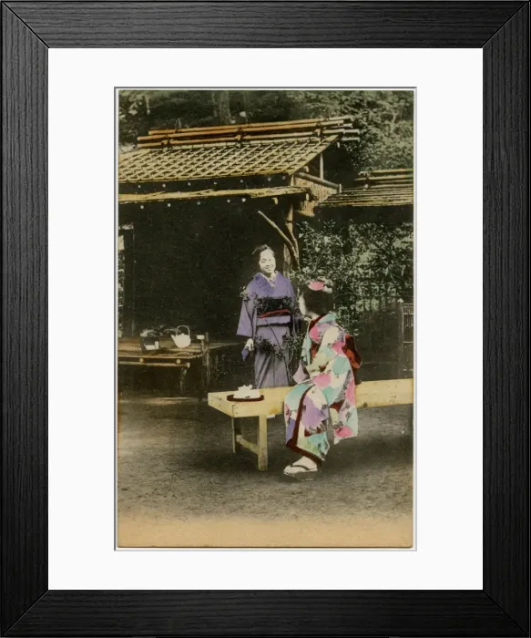 Framed Print : A Japanese Geisha girl taking tea in a garden Framed Print : A Japanese Geisha girl taking tea in a garden