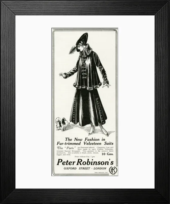 Framed Print : Advert for Peter Robinsons fur trim suits 1915 Framed Print : Advert for Peter Robinsons fur trim suits 1915