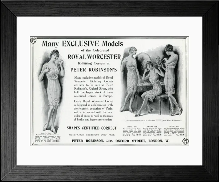 Framed Print : Advert for Royal Worcester Kidfitting corsets 1915 Framed Print : Advert for Royal Worcester Kidfitting corsets 1915