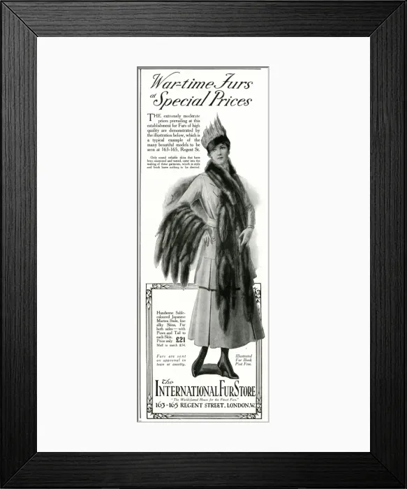 Framed Print : Advert for International Fur Store 1915 Framed Print : Advert for International Fur Store 1915