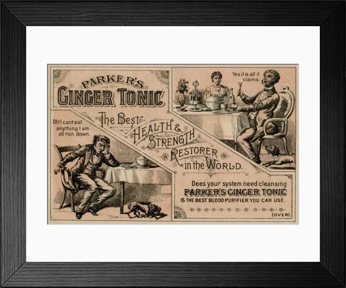 Framed Print : Trade card from Parkers Ginger Tonic, New York City Framed Print : Trade card from Parkers Ginger Tonic, New York City