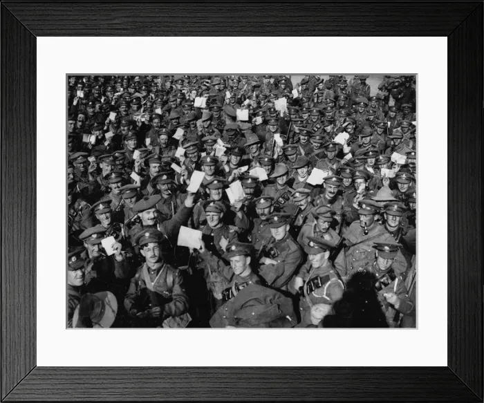 Framed Print : Battle of Flanders. Men assembling to go on leave Framed Print : Battle of Flanders. Men assembling to go on leave
