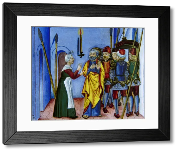 Framed Print : Peter, discovered by a servant, denies knowing Jesus Framed Print : Peter, discovered by a servant, denies knowing Jesus