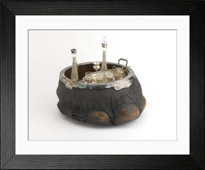 Framed Print : Liqueur set in a preserved elephants foot, 1903 Framed Print : Liqueur set in a preserved elephants foot, 1903