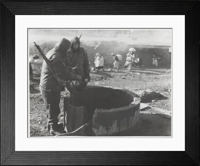 Framed Print : Korean War - two soldiers at well Framed Print : Korean War - two soldiers at well