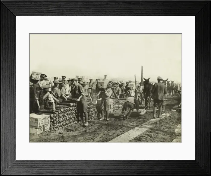 Framed Print : British troops unloading high explosive shells Framed Print : British troops unloading high explosive shells