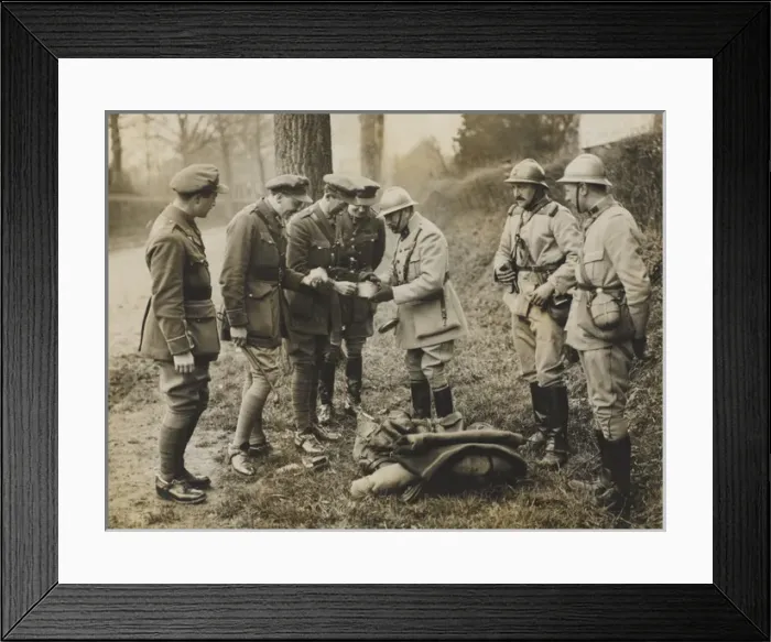 Framed Print : French officers sharing a hasty meal with British officers Framed Print : French officers sharing a hasty meal with British officers