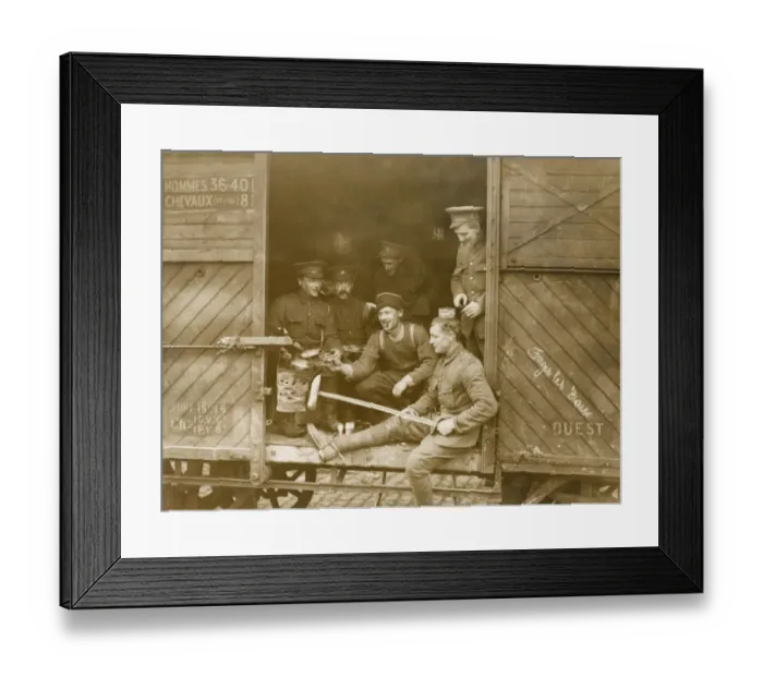 Framed Print : British Tommy using sword as toasting fork Framed Print : British Tommy using sword as toasting fork