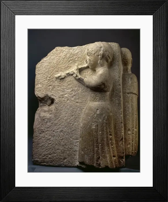Framed Print : Iberian frieze relief depicting a woman or auletris Framed Print : Iberian frieze relief depicting a woman or auletris