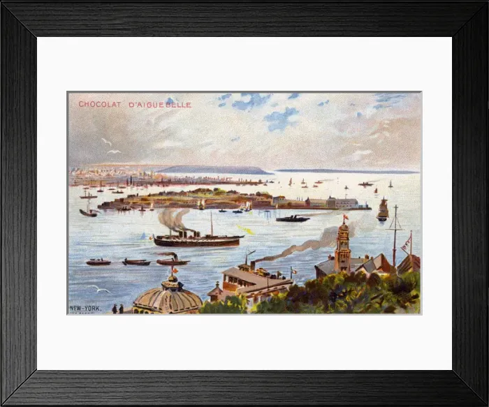 Framed Print : French Artist impression of New York over Hudson River Framed Print : French Artist impression of New York over Hudson River
