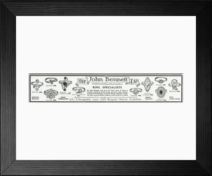 Framed Print : Advert for John Bennett ring specialists 1913 Framed Print : Advert for John Bennett ring specialists 1913