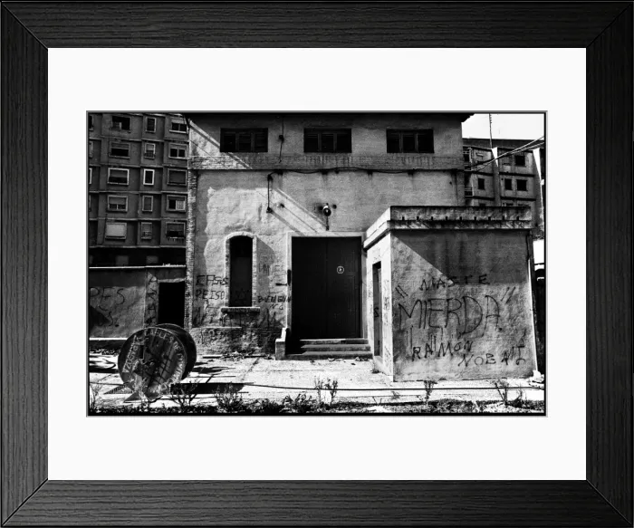 Framed Print : Old industrial building shadows and grafitti Valencia Framed Print : Old industrial building shadows and grafitti Valencia
