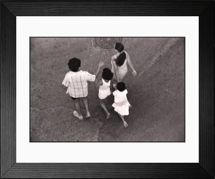 Framed Print : Woman and children crossing the road, Valencia, Spain Framed Print : Woman and children crossing the road, Valencia, Spain