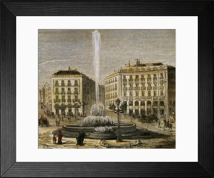 Framed Print : Spain. Madrid. Puerta del Sol in early 1872. Colored Framed Print : Spain. Madrid. Puerta del Sol in early 1872. Colored