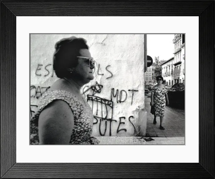 Framed Print : Two women and grafitti, Spain Framed Print : Two women and grafitti, Spain