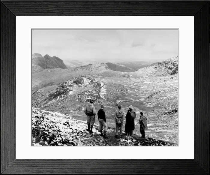 Framed Print : Five walkers looking back over the Langdales Framed Print : Five walkers looking back over the Langdales
