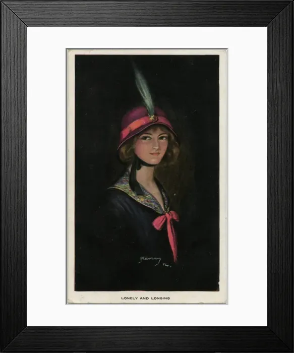 Framed Print : WW1 - Lonely and Longing - Smart girl in pretty pink bonnet Framed Print : WW1 - Lonely and Longing - Smart girl in pretty pink bonnet