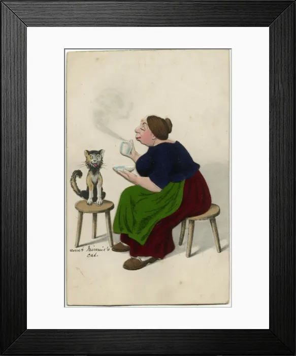 Framed Print : A stout, jolly housewifes enjoys a mid-morning cup of tea Framed Print : A stout, jolly housewifes enjoys a mid-morning cup of tea