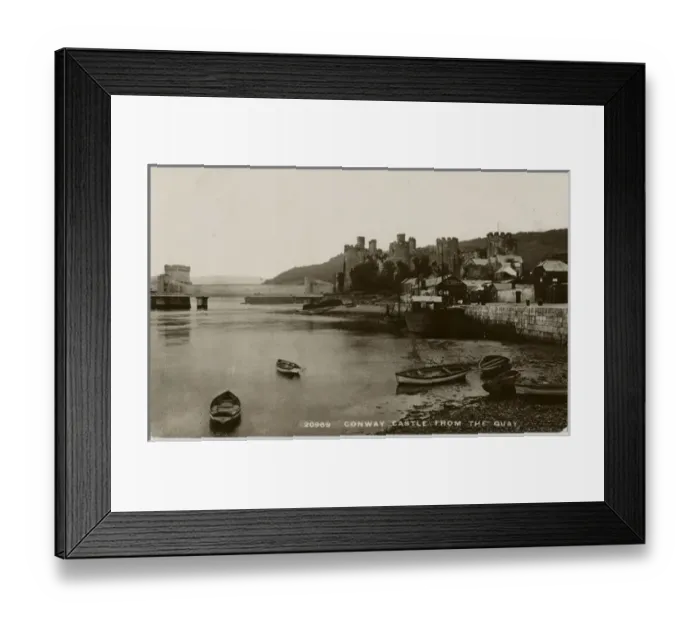 Framed Print : Conwy Castle and Suspension Bridge, Wales - from the Quay Framed Print : Conwy Castle and Suspension Bridge, Wales - from the Quay